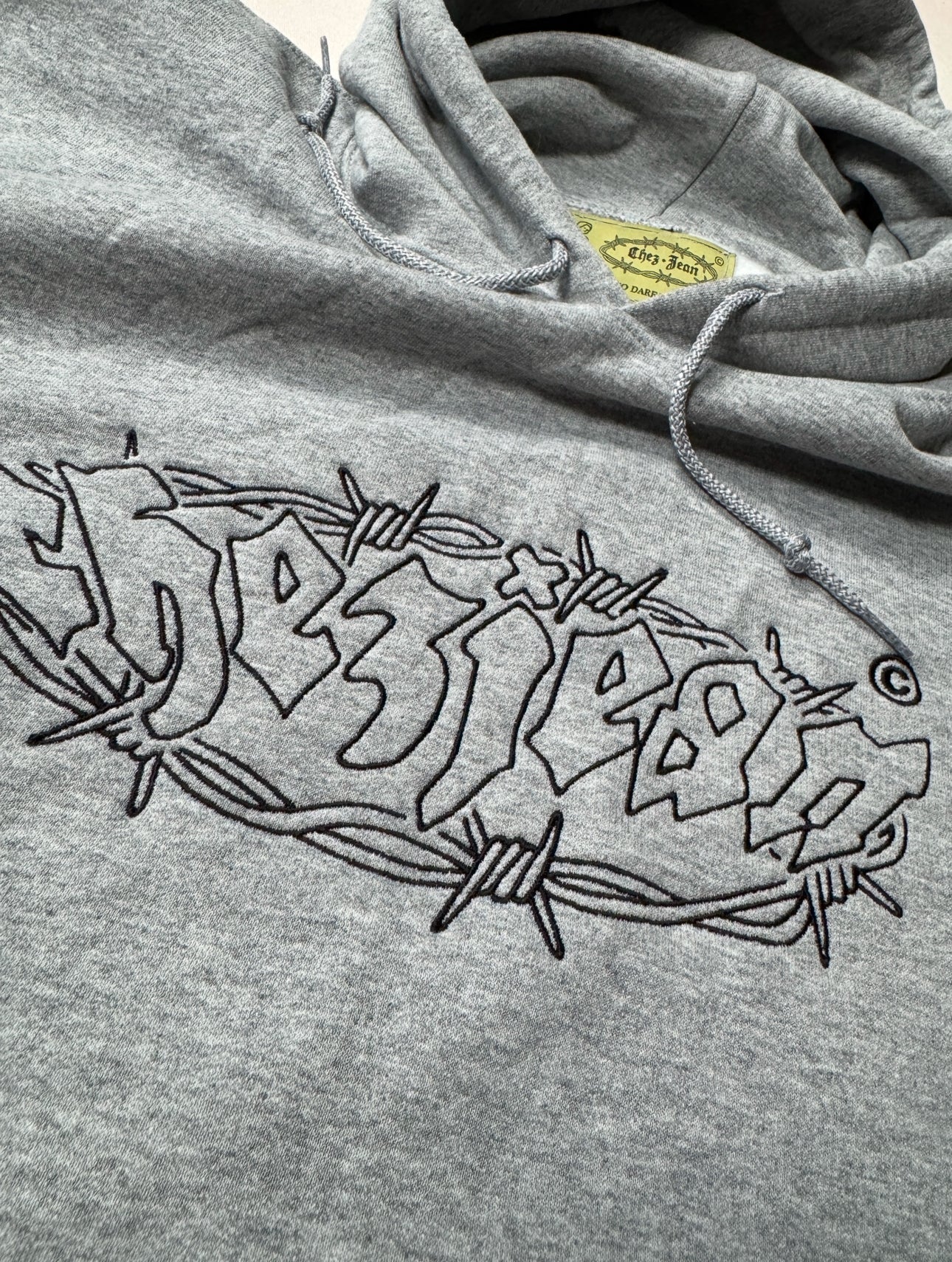 grey chez jean logo hoody