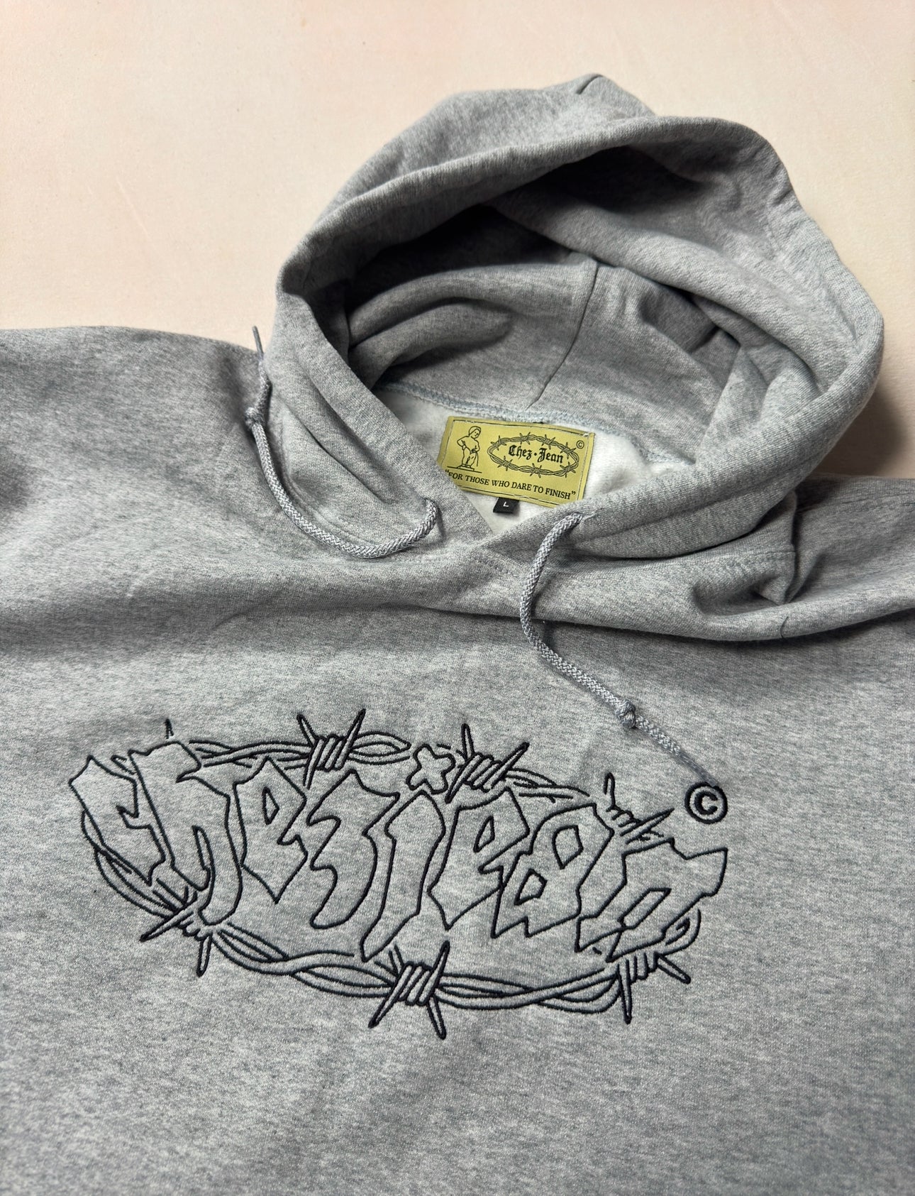 grey chez jean logo hoody