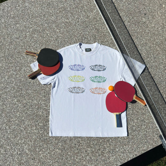white shirt 6 logos